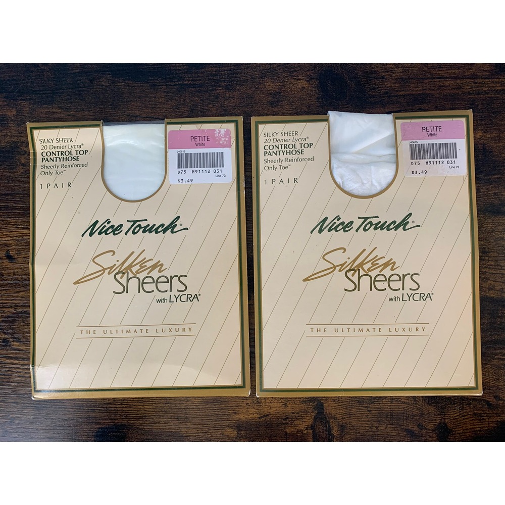2 Sears Nice Touch Silken Sheers Vintage Pantyhose Control Top Petite White